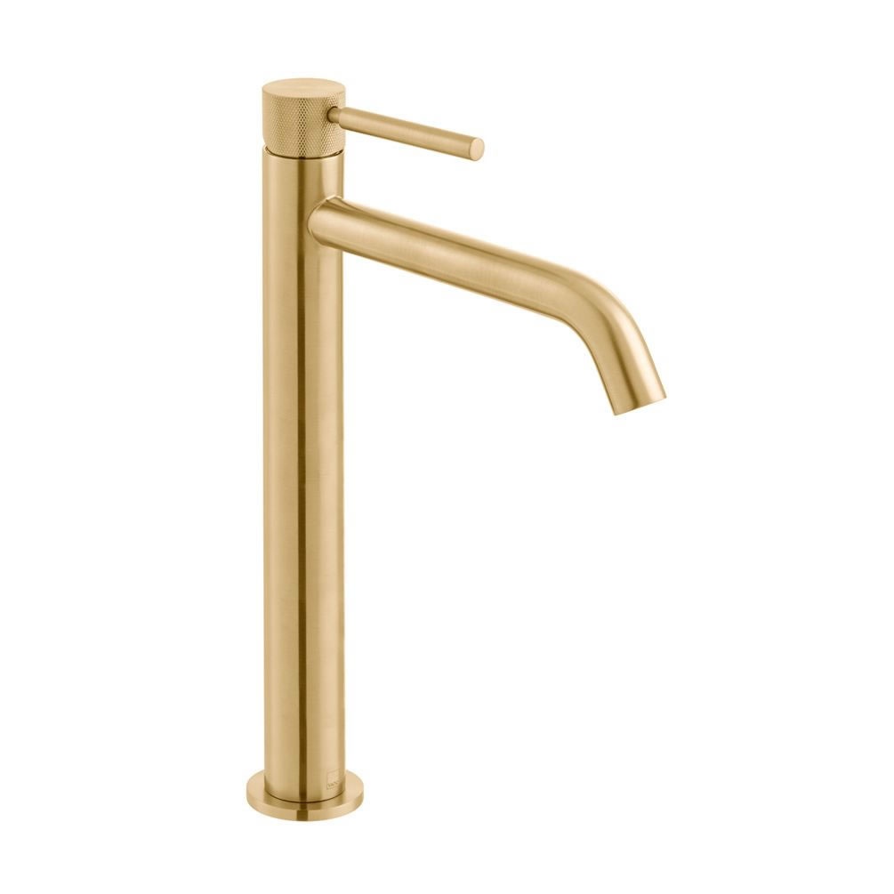 Cutout image of Vado Individual Knurled Accents Brushed Gold Tall Basin Mixer